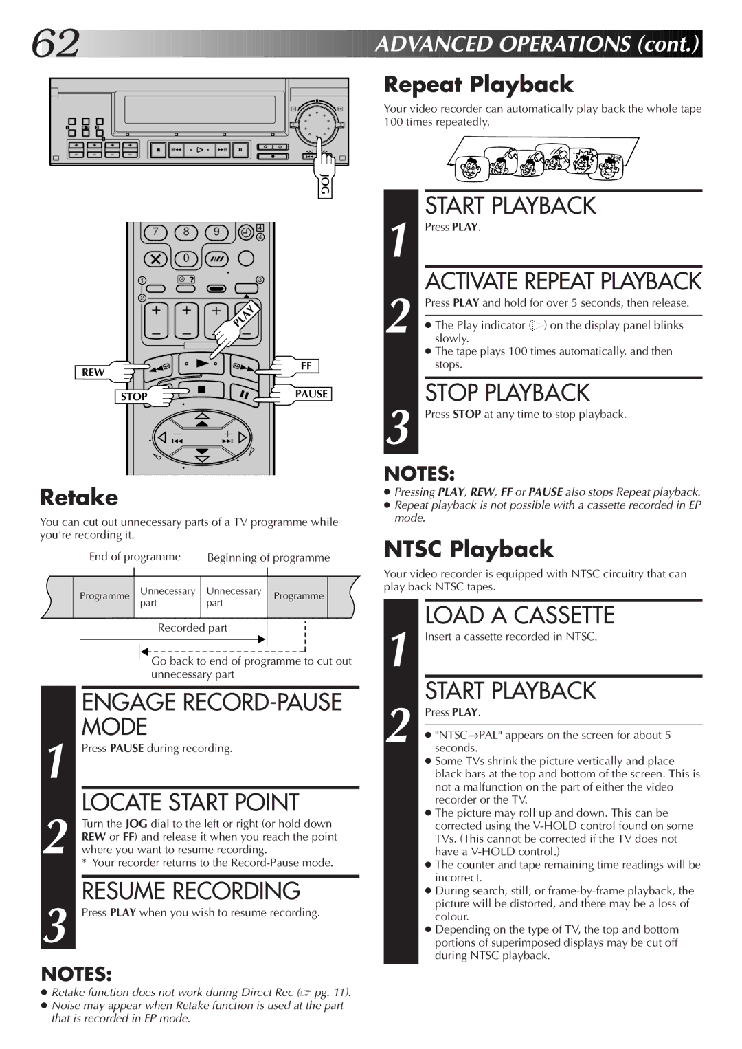 JVC LPT0320-001B, HR-S9700EK setup guide Stop Playback, Engage RECORD-PAUSE Mode, Resume Recording 