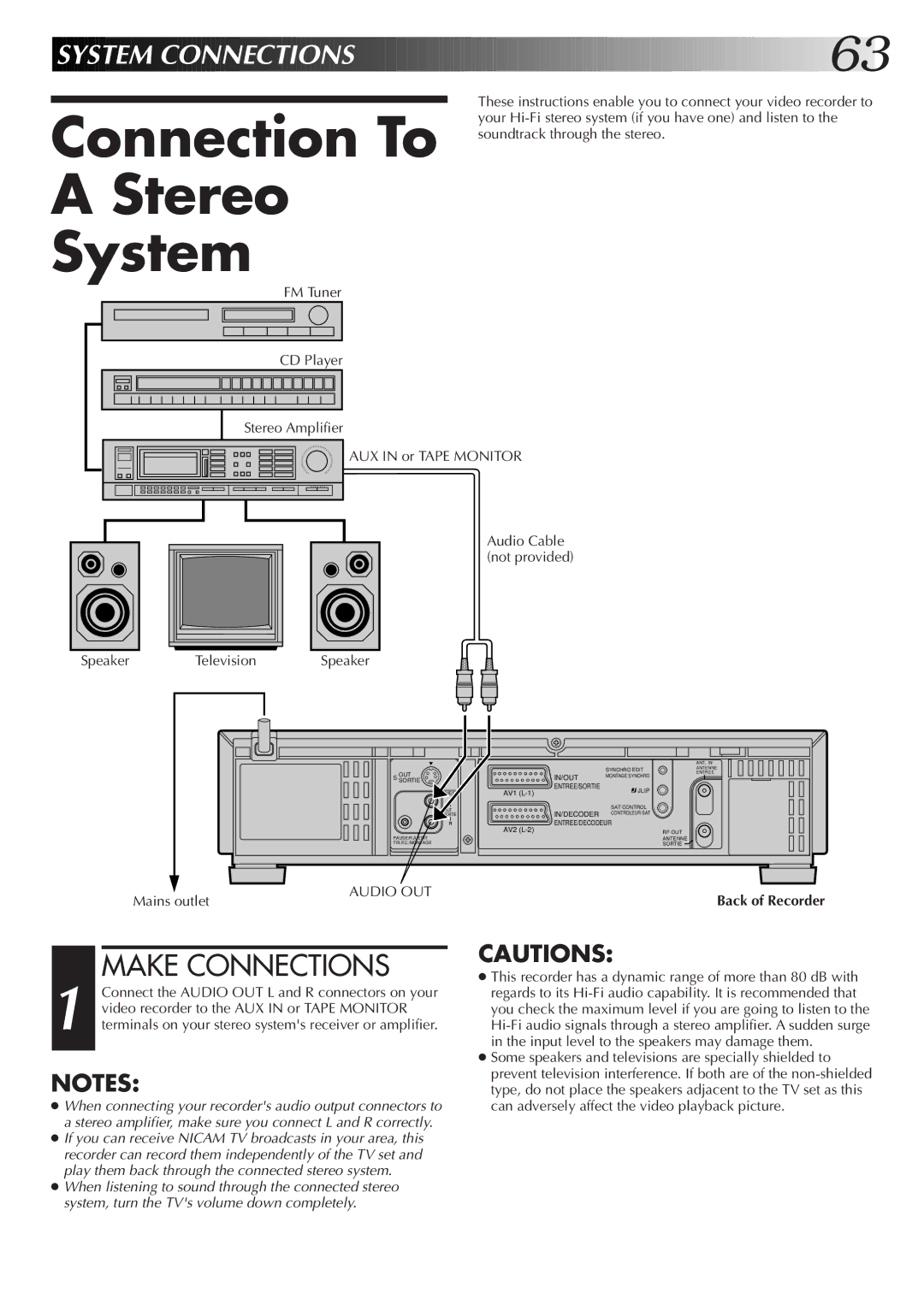 JVC HR-S9700EK, LPT0320-001B setup guide Connection To Stereo System, Speaker Television 