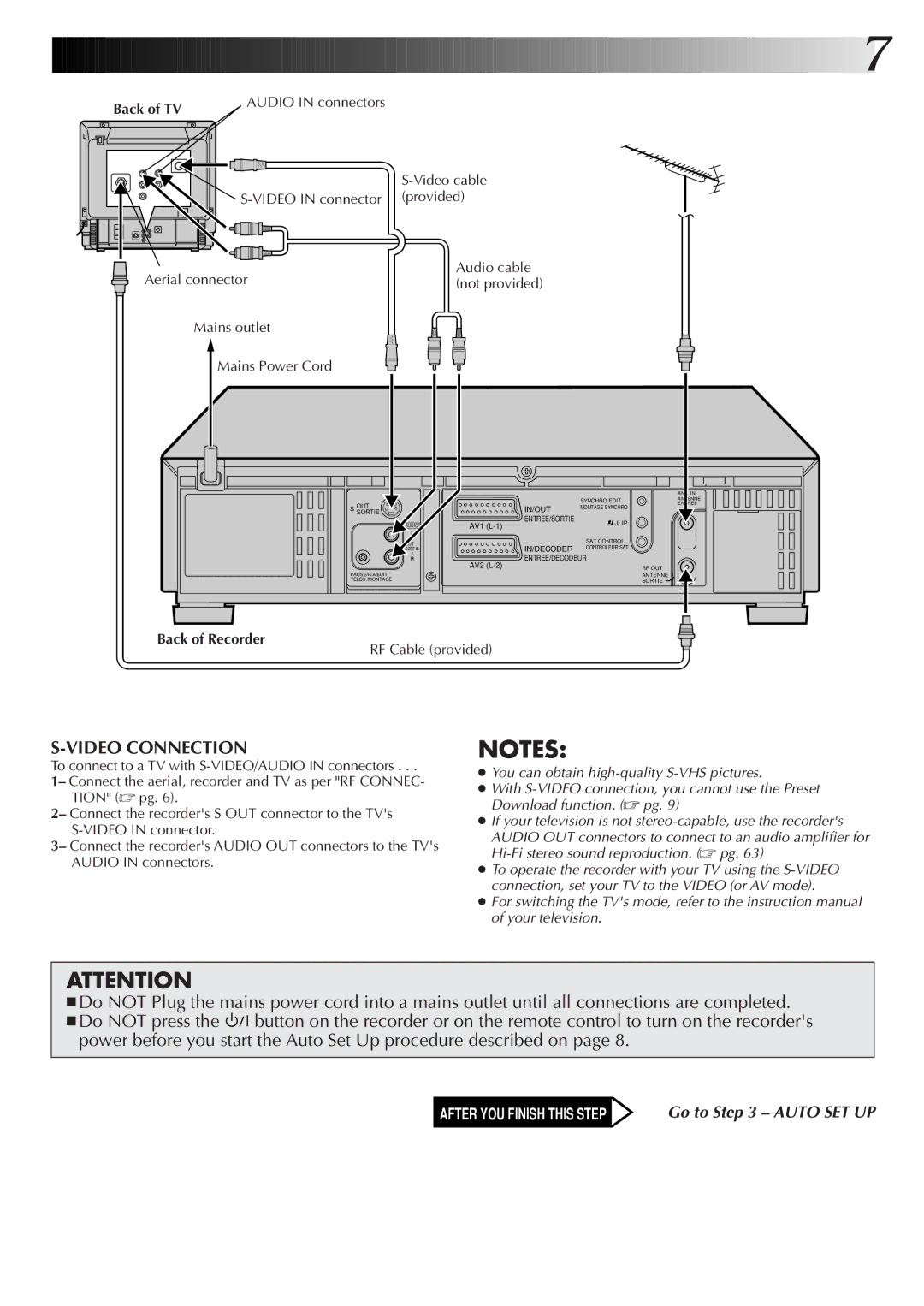 JVC HR-S9700EK, LPT0320-001B setup guide Video Connection, Mains outlet Mains Power Cord 