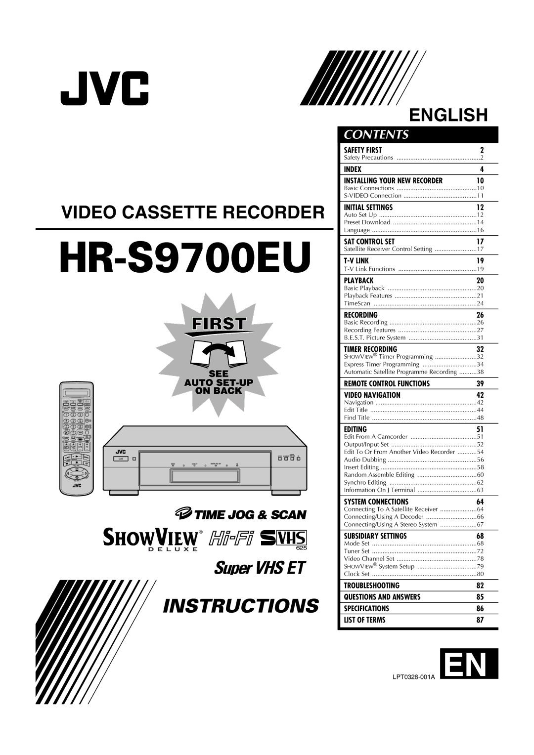 JVC LPT0328 specifications Video Cassette Recorder 