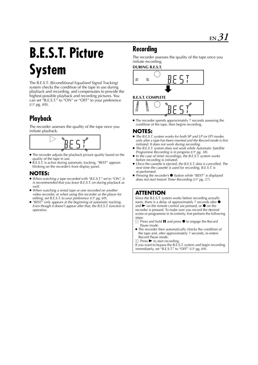 JVC LPT0328 specifications Playback, Recording 