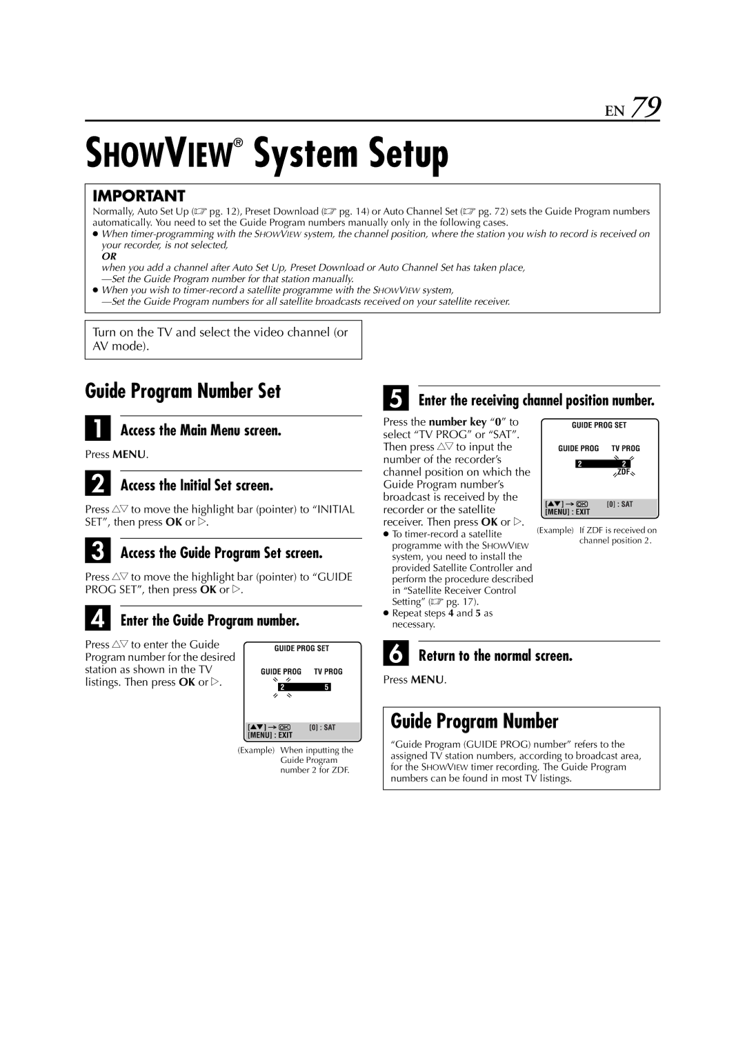 JVC LPT0328 specifications Showview System Setup, Guide Program Number Set, Enter the Guide Program number 