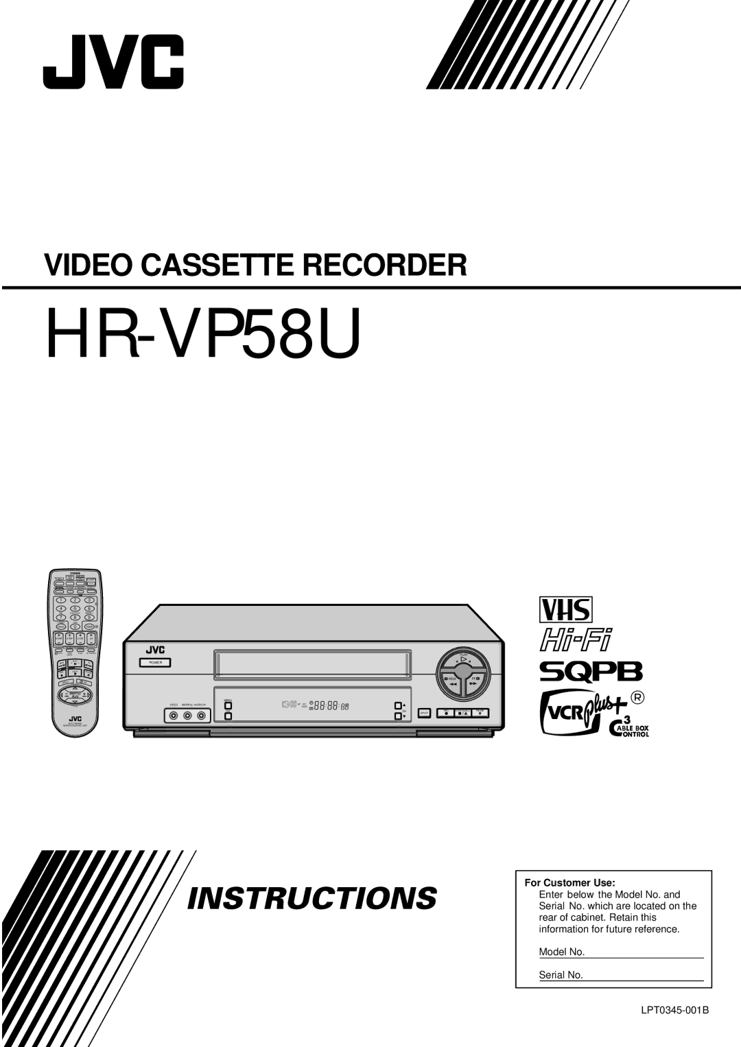 JVC LPT0345-001B manual HR-VP58U 