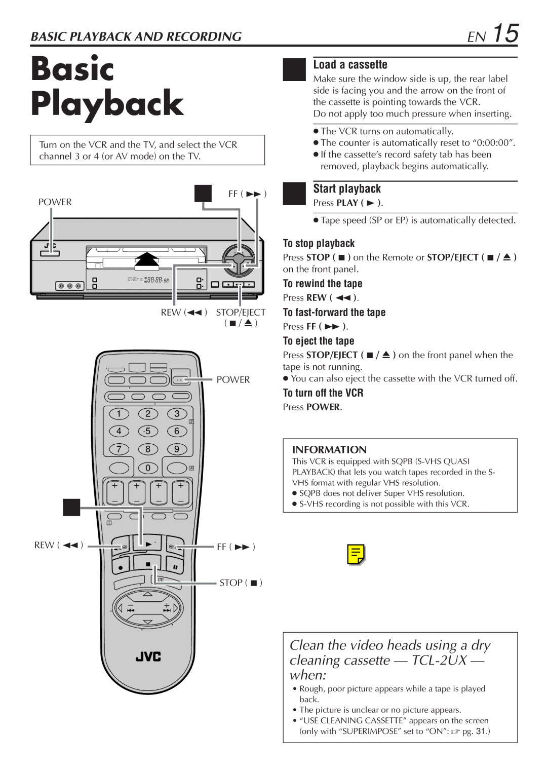 JVC LPT0345-001B manual Basic Playback, Load a cassette, Start playback 