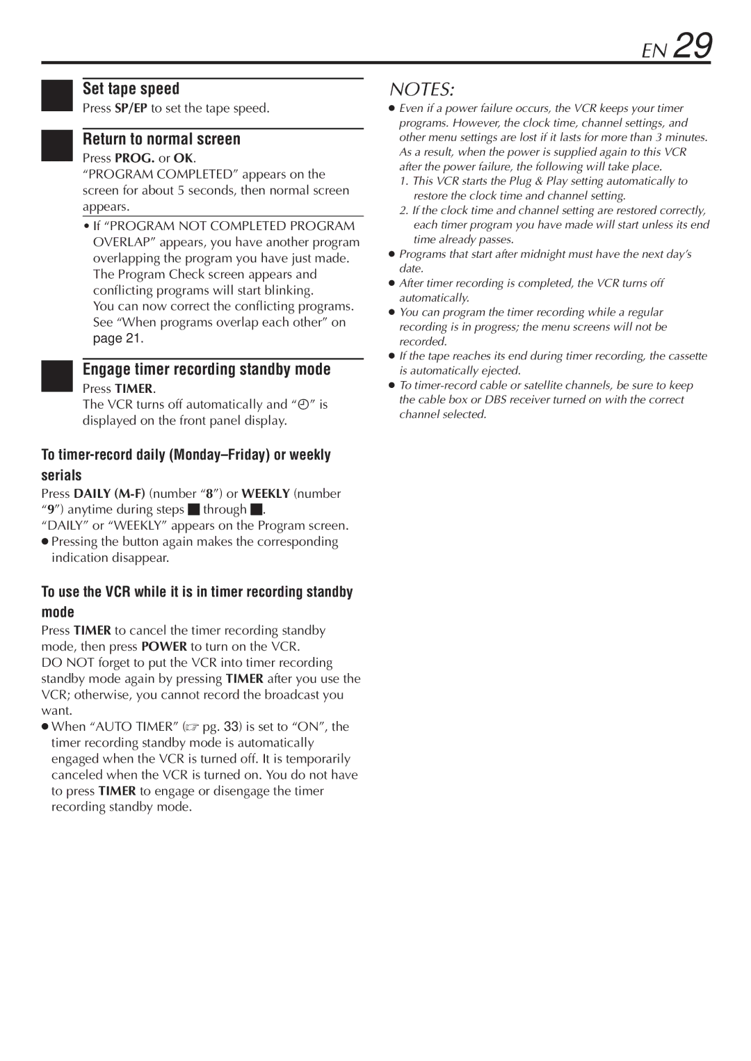 JVC LPT0345-001B manual To timer-record daily Monday-Friday or weekly serials, Press SP/EP to set the tape speed 