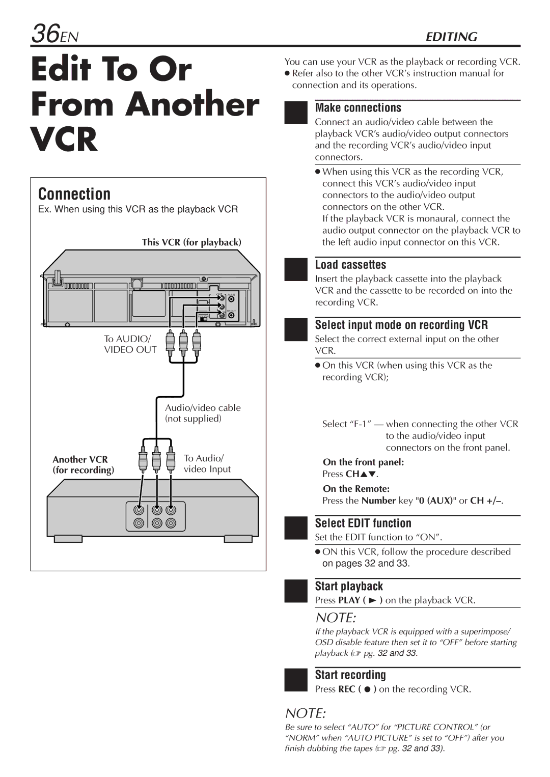 JVC LPT0345-001B manual Edit To Or From Another, Connection 