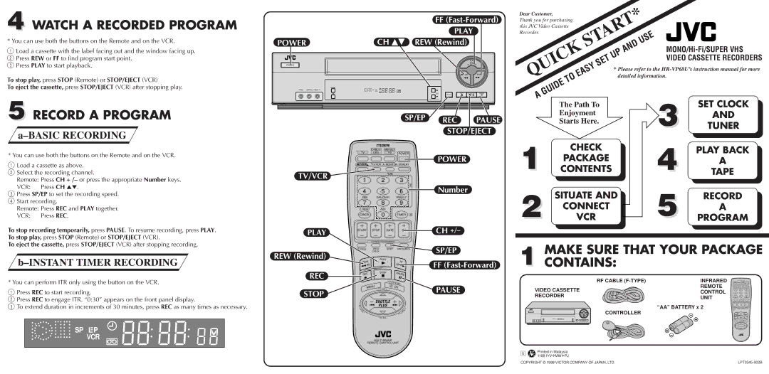 JVC LPT0345-002B quick start Watch a Recorded Program, Record a Program, Make Sure That Your Package Contains 