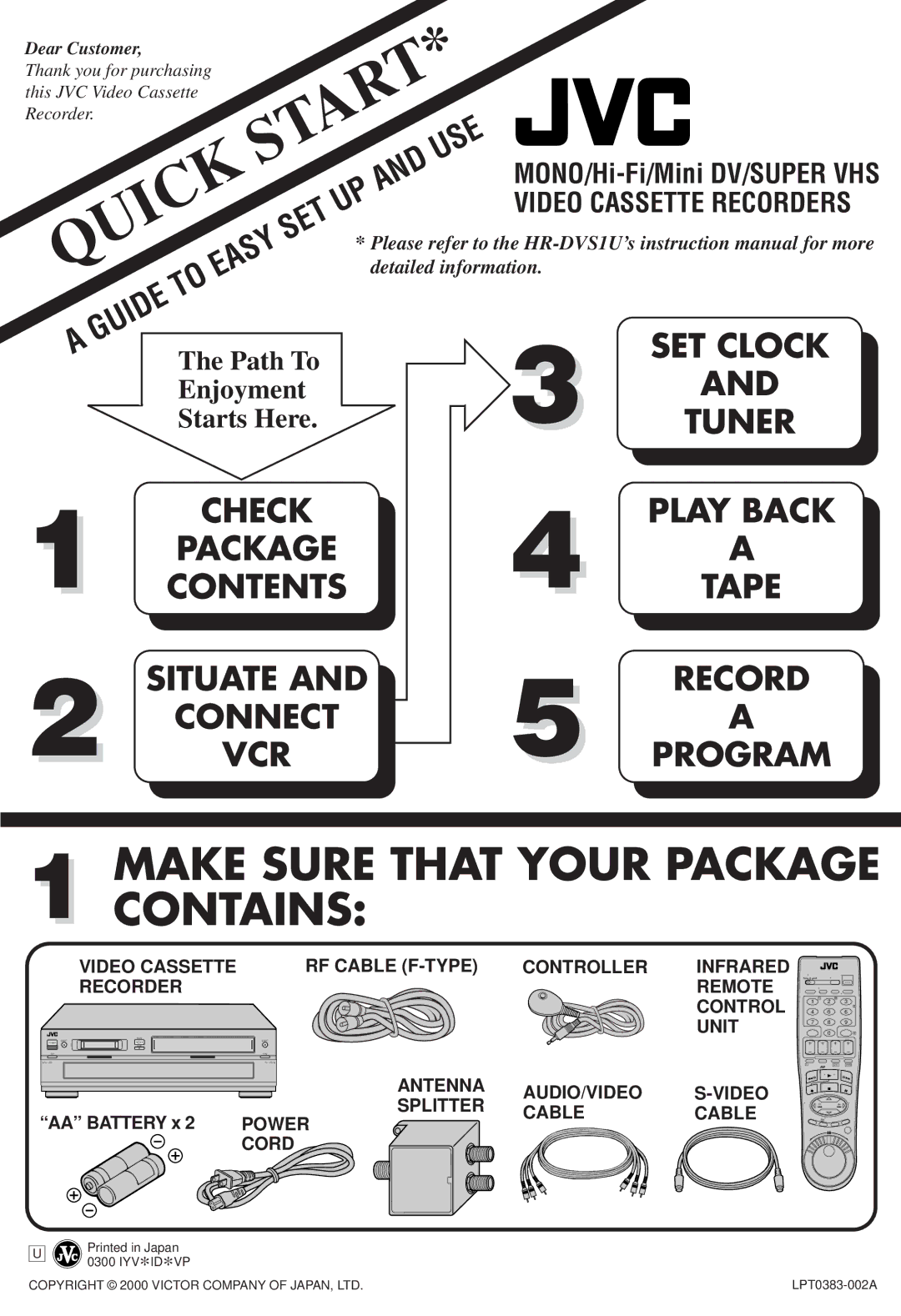 JVC IYV*ID*VP, LPT0383-002A quick start Start, Make Sure That Your Package Contains 