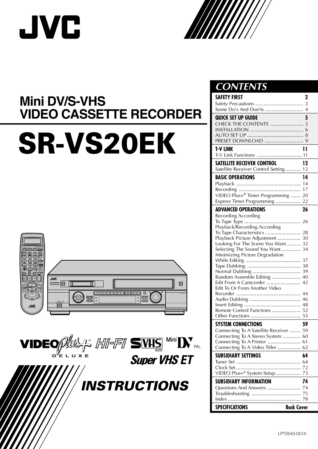 JVC SR-VS20EK, LPT0543-001A setup guide 