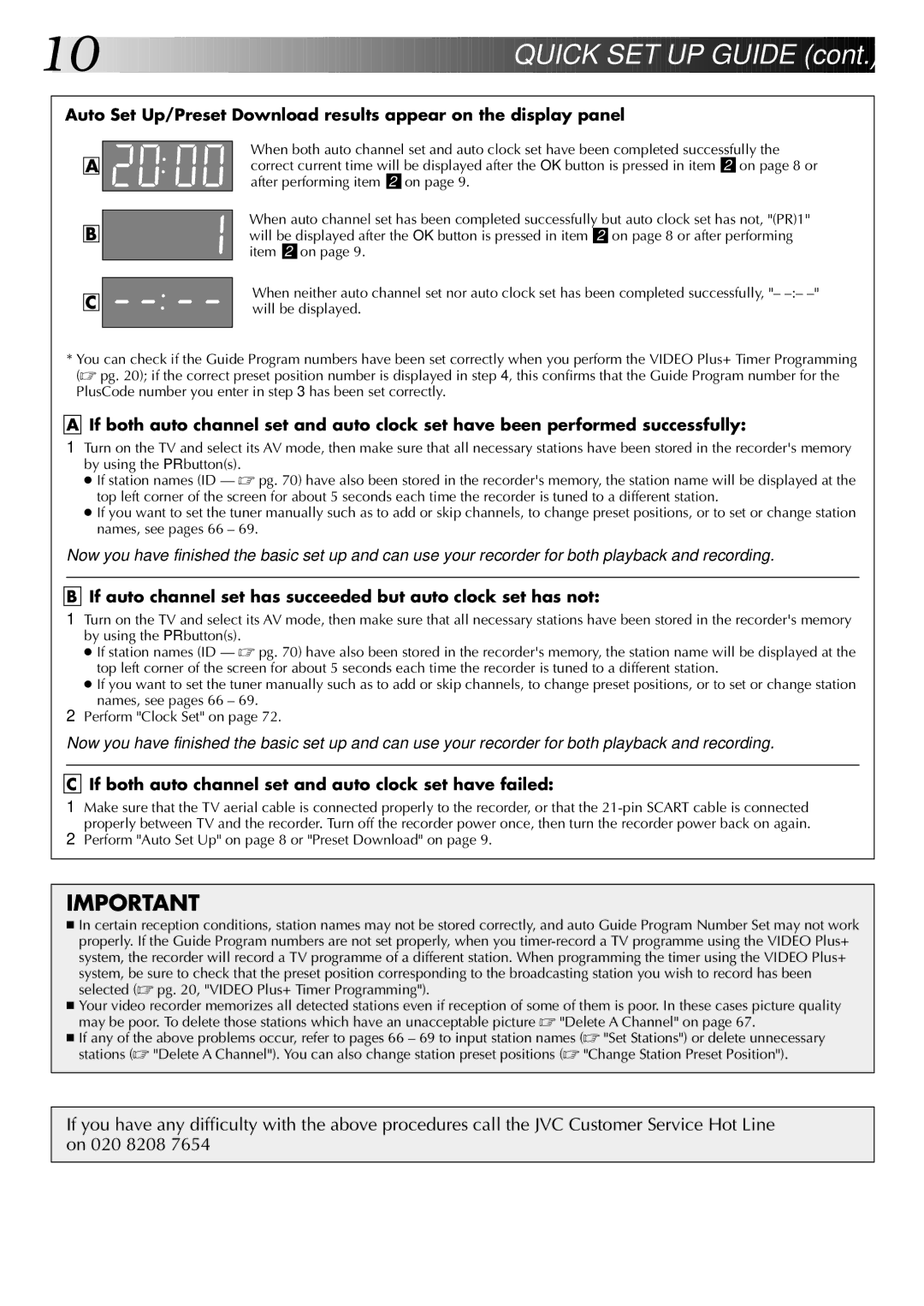 JVC LPT0543-001A, SR-VS20EK setup guide C1If both auto channel set and auto clock set have failed 