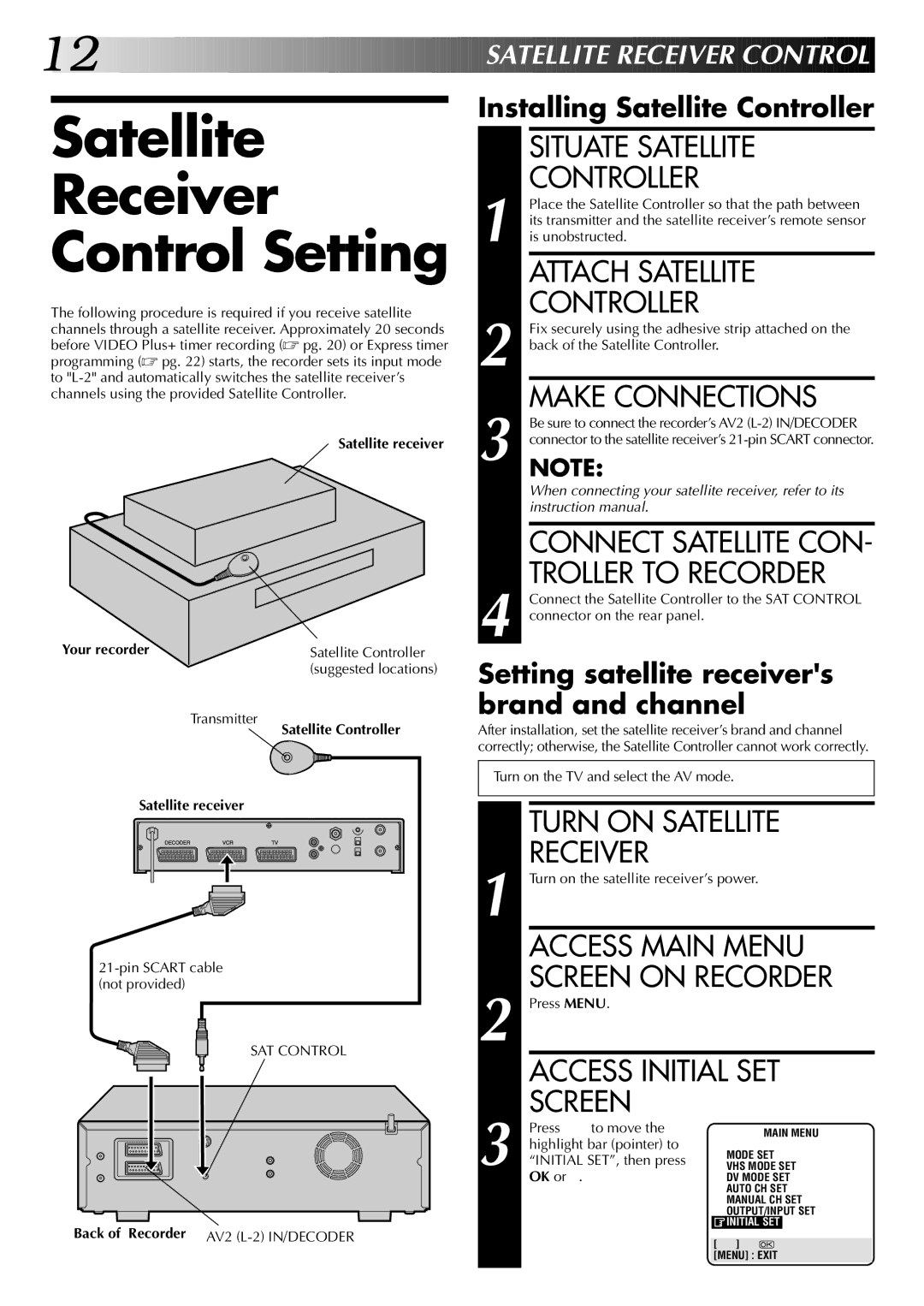 JVC LPT0543-001A, SR-VS20EK setup guide Satellite Receiver Control Setting 