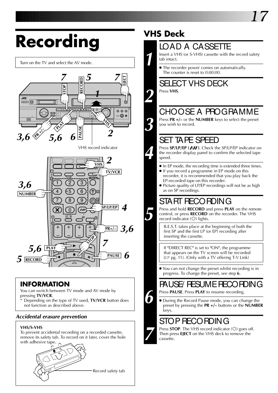 JVC SR-VS20EK, LPT0543-001A setup guide Recording 