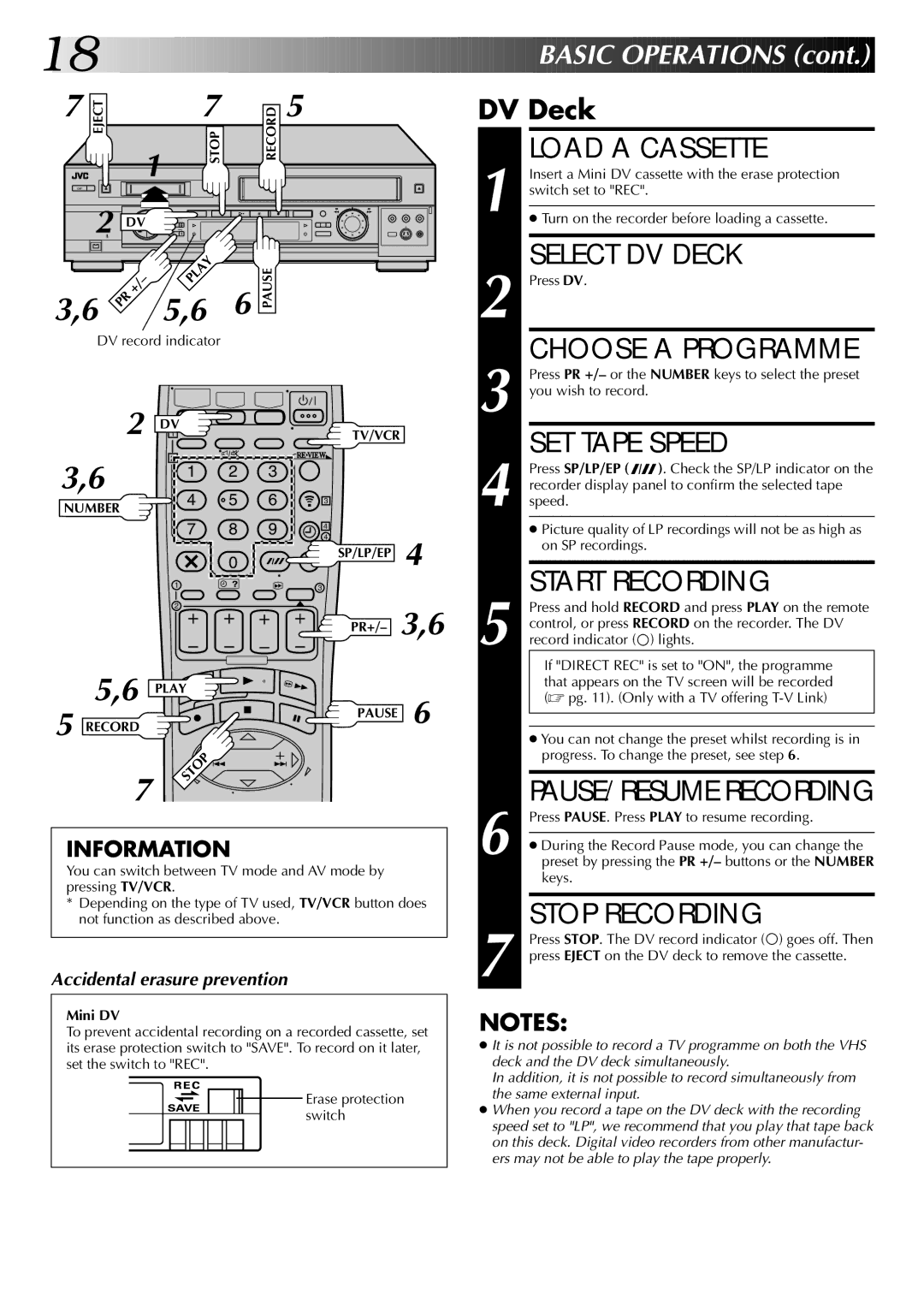 JVC LPT0543-001A, SR-VS20EK setup guide Select DV Deck, Press SP/LP/EP, Mini DV 