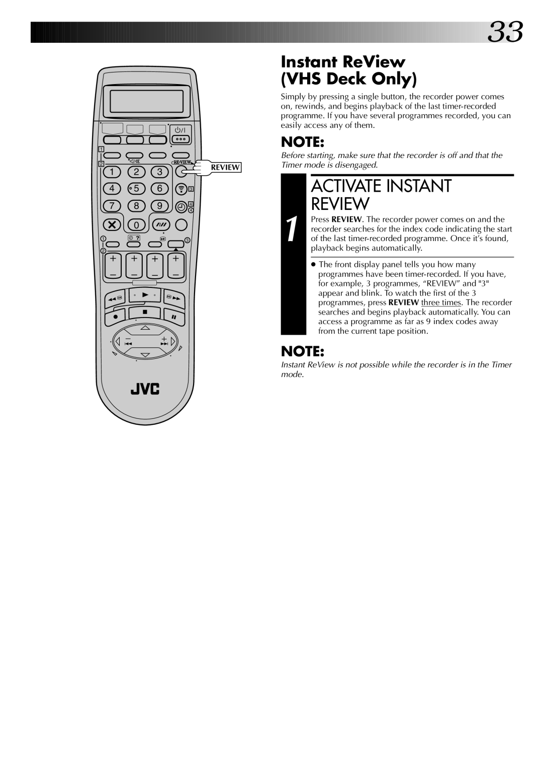 JVC SR-VS20EK, LPT0543-001A setup guide Activate Instant, Review, Instant ReView 