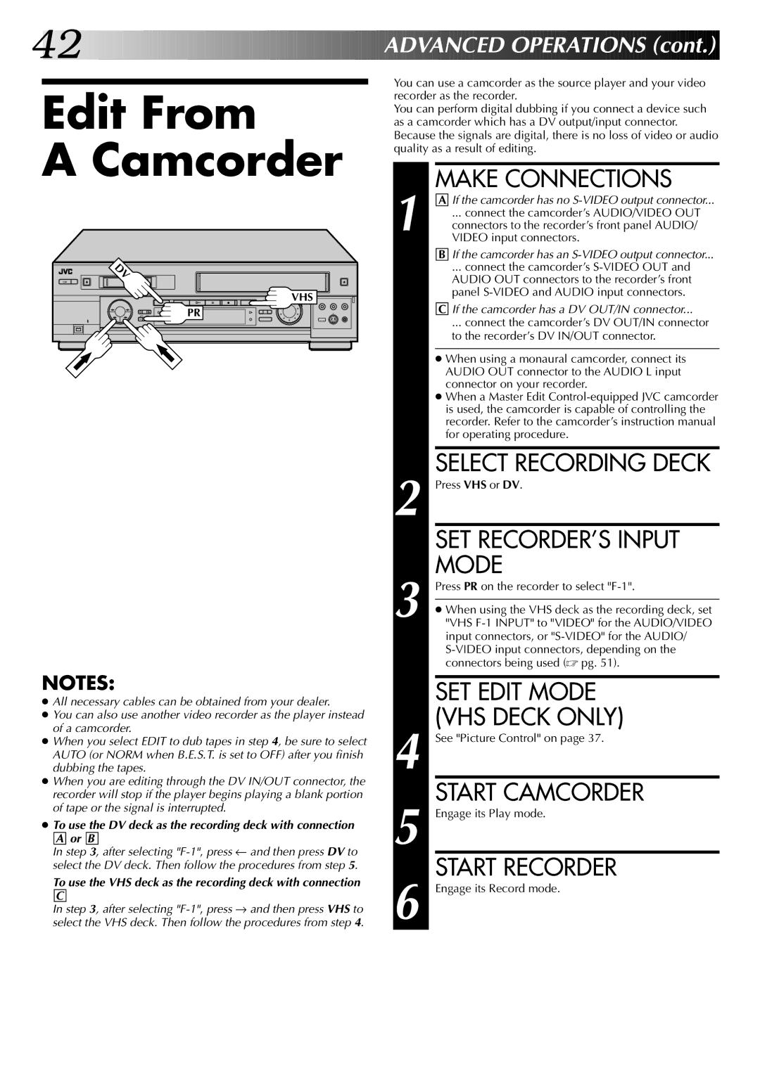 JVC LPT0543-001A, SR-VS20EK setup guide Edit From, Camcorder 