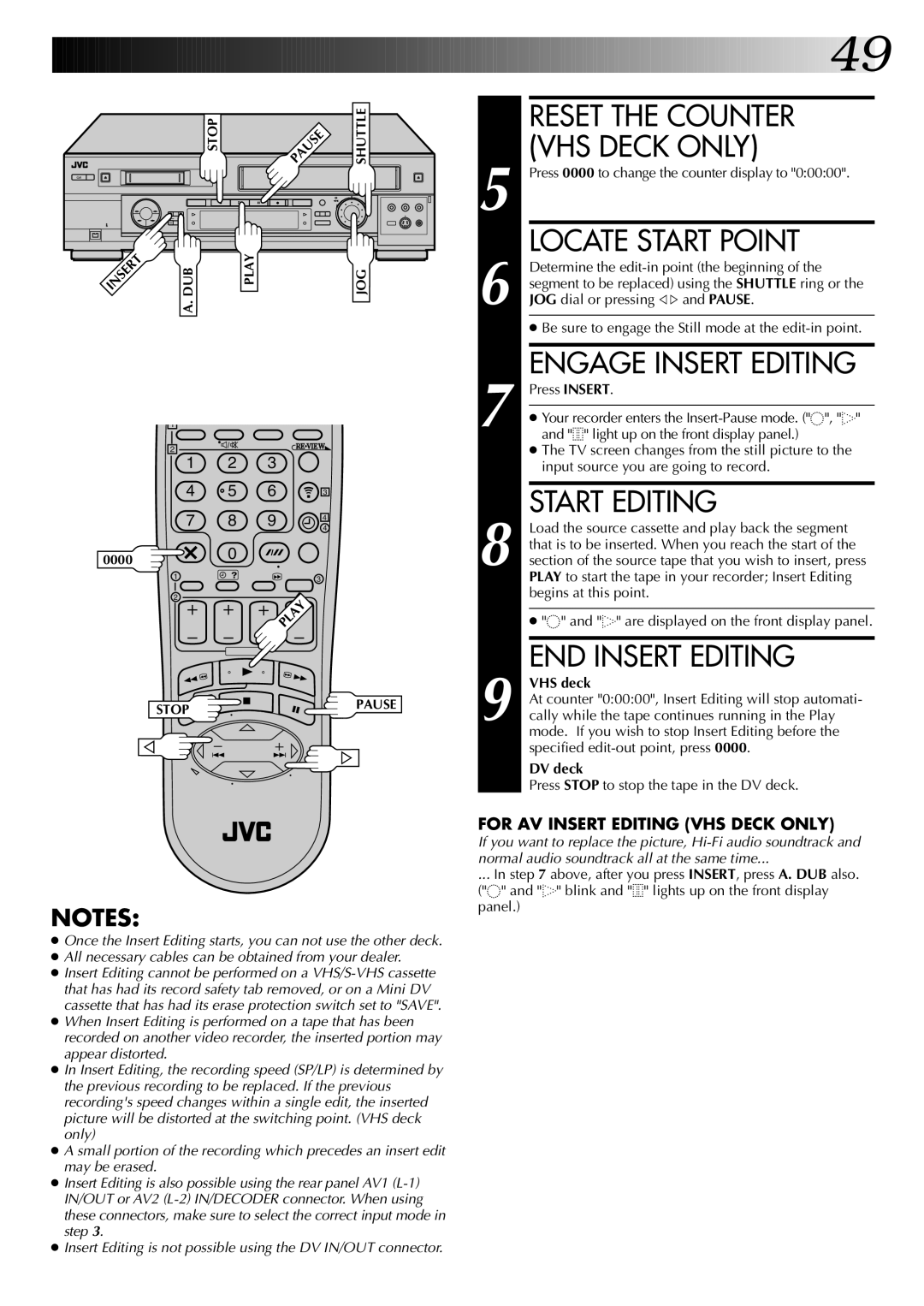 JVC SR-VS20EK, LPT0543-001A setup guide Engage Insert Editing, Start Editing, END Insert Editing 