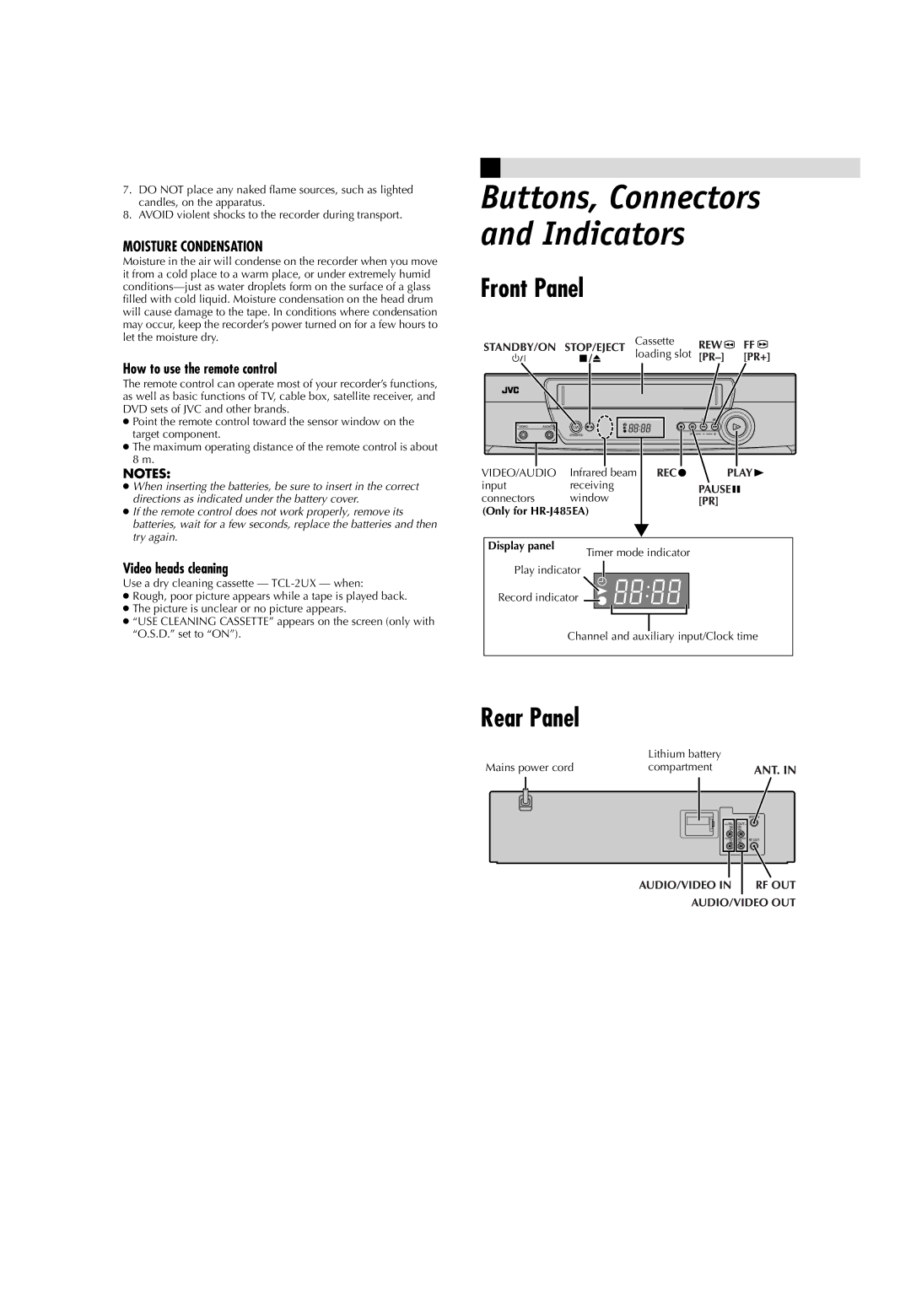 JVC LPT0593-001B manual Front Panel, Rear Panel, How to use the remote control, Video heads cleaning 