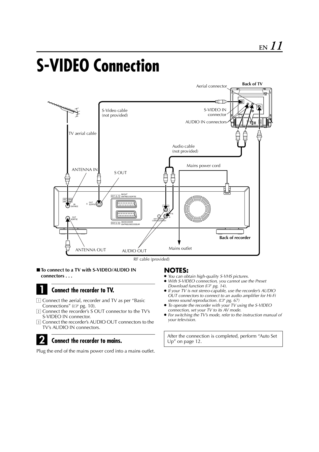 JVC LPT0616-001A specifications Video Connection, 8To connect to a TV with S-VIDEO/AUDIO in connectors, Aerial connector 