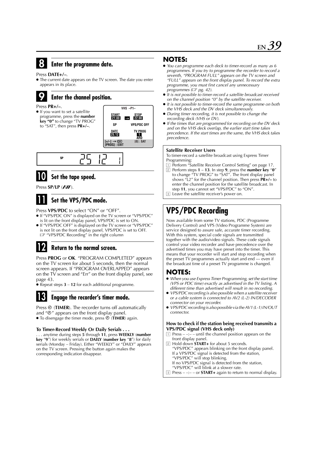 JVC LPT0616-001A specifications VPS/PDC Recording, Enter the programme date, Enter the channel position 