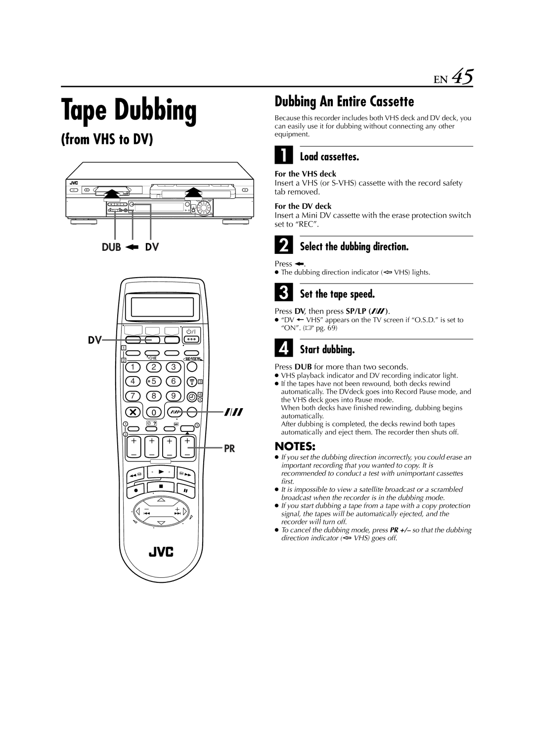 JVC LPT0616-001A specifications From VHS to DV Dubbing An Entire Cassette, Press DV, then press SP/LP p 