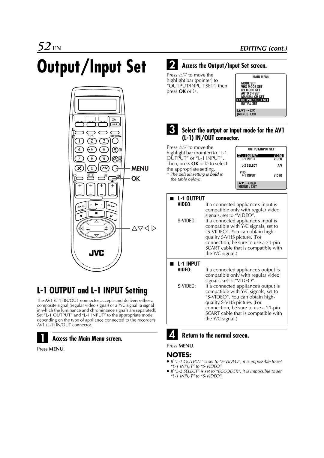 JVC LPT0616-001A specifications Output/Input Set, Press rt to move 