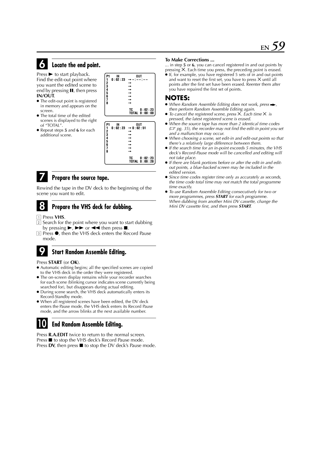 JVC LPT0616-001A Locate the end point, Prepare the source tape, Start Random Assemble Editing, End Random Assemble Editing 