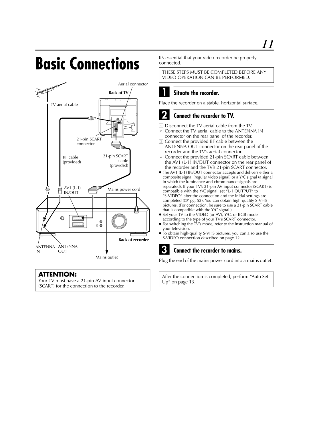 JVC HR-DVS3EK, LPT0617-001A specifications Situate the recorder, Connect the recorder to TV, Connect the recorder to mains 