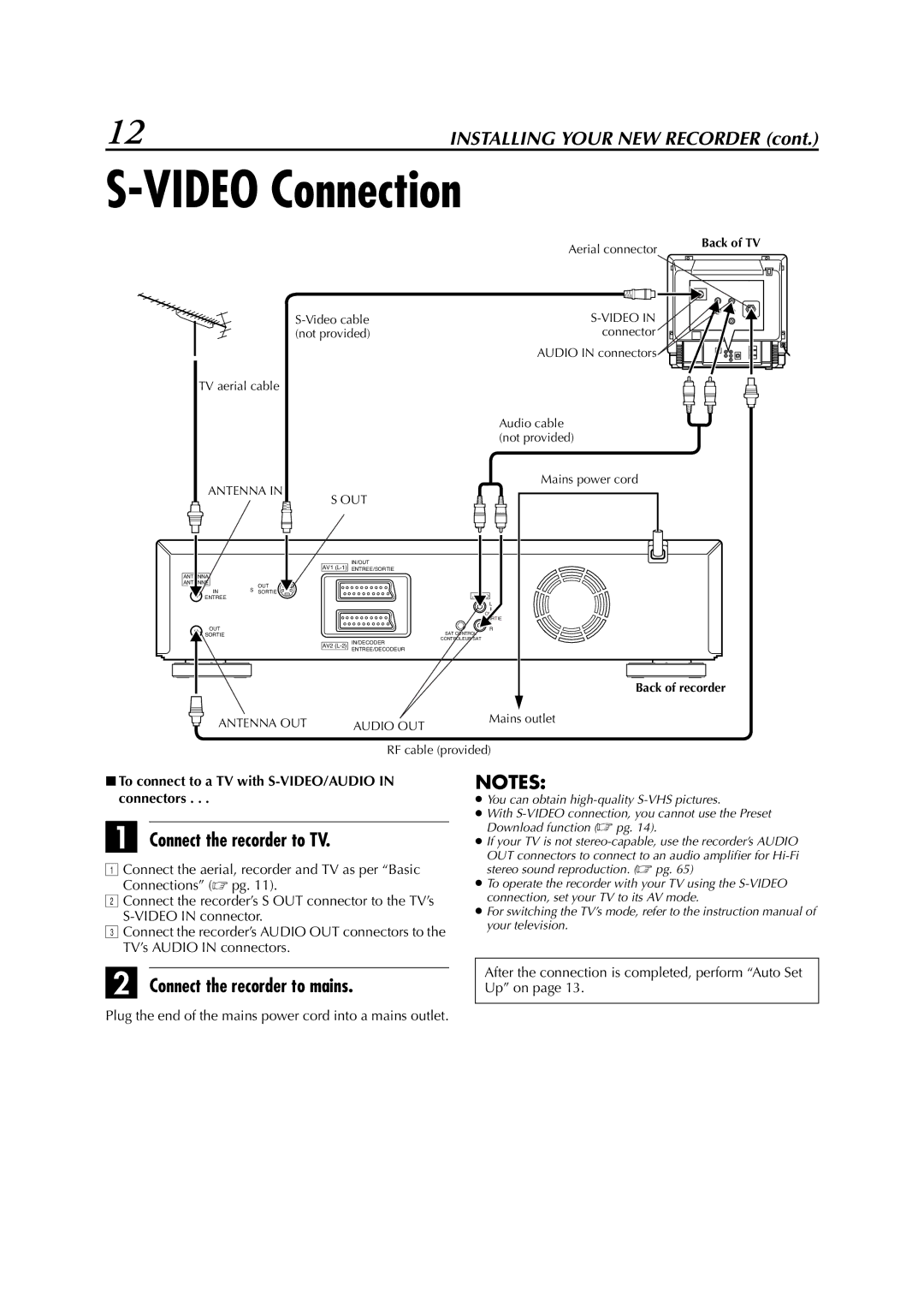 JVC LPT0617-001A, HR-DVS3EK Video Connection, 8To connect to a TV with S-VIDEO/AUDIO in connectors, Aerial connector 