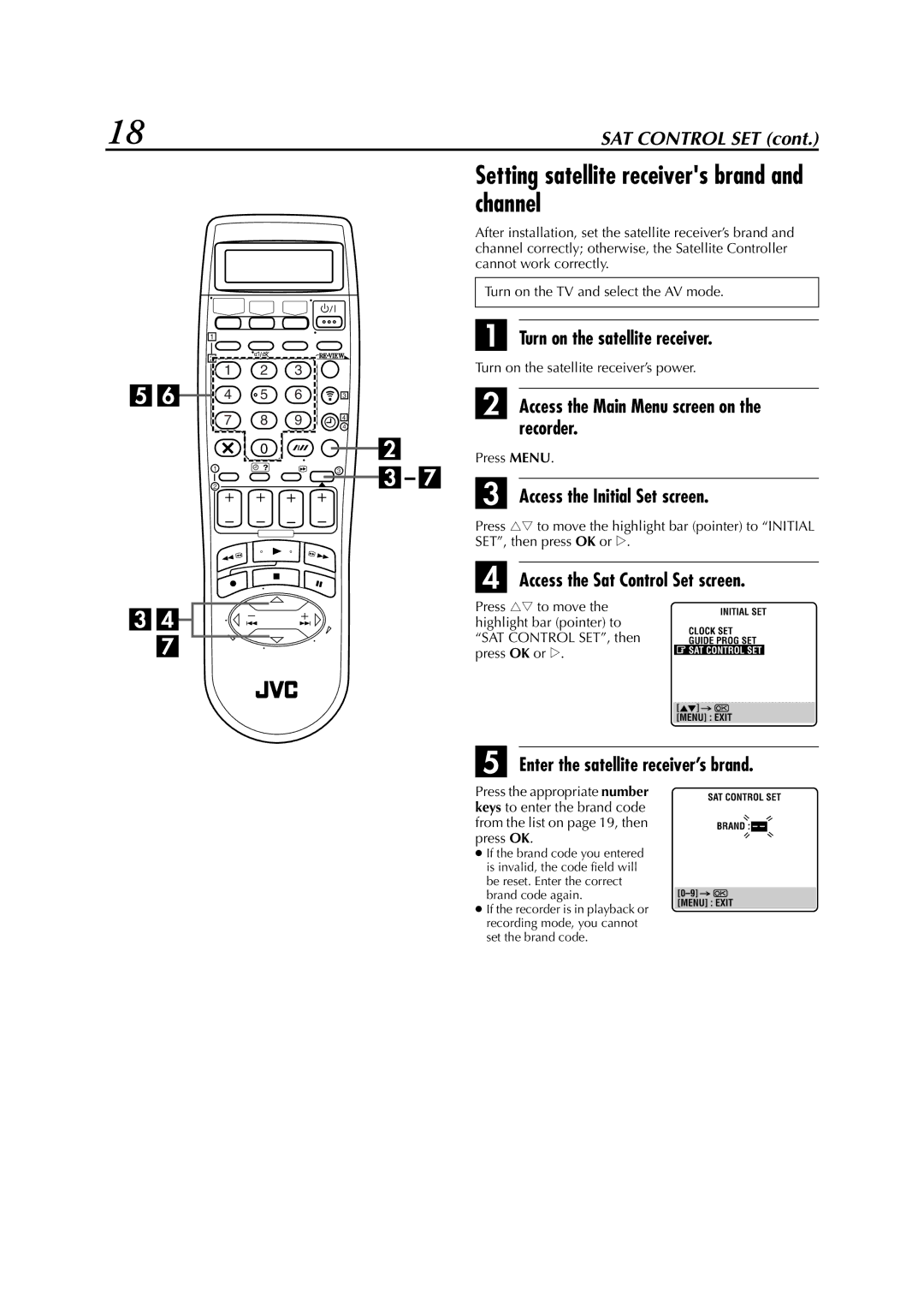 JVC LPT0617-001A, HR-DVS3EK specifications Setting satellite receivers brand and channel 