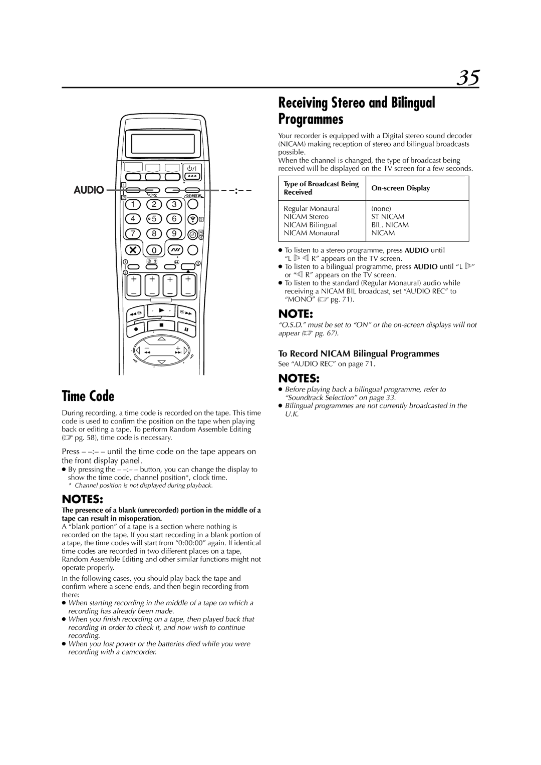 JVC HR-DVS3EK, LPT0617-001A specifications Time Code, See Audio REC on 