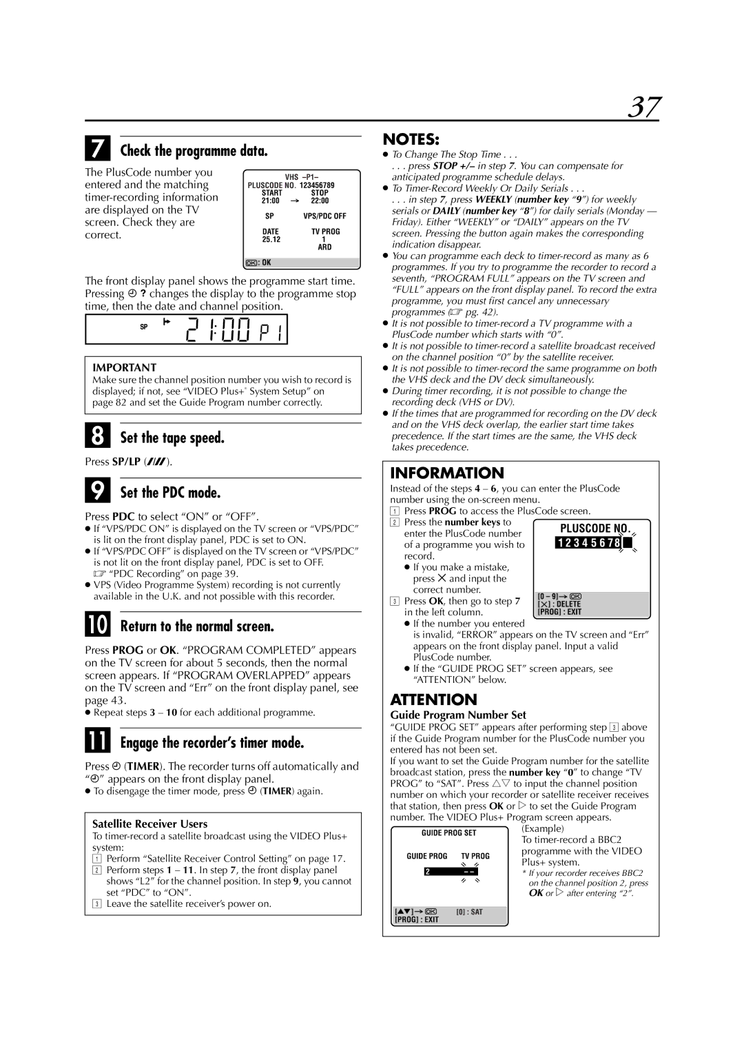 JVC HR-DVS3EK Check the programme data, Set the PDC mode, Return to the normal screen, Engage the recorder’s timer mode 