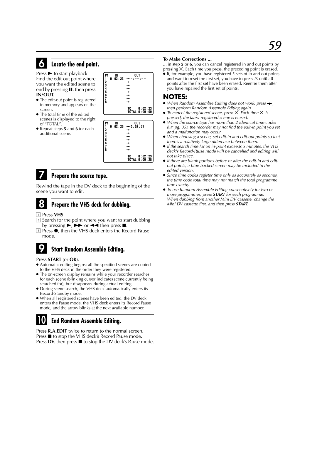 JVC HR-DVS3EK Locate the end point, Prepare the source tape, Start Random Assemble Editing, End Random Assemble Editing 