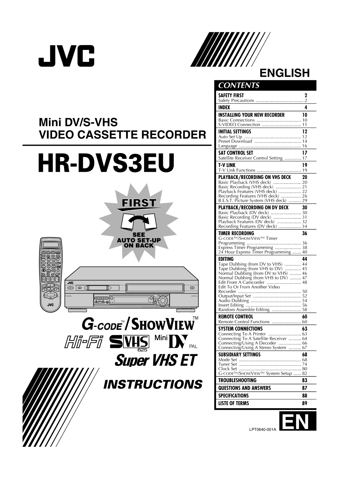 JVC LPT0640-001A specifications Video Cassette Recorder 