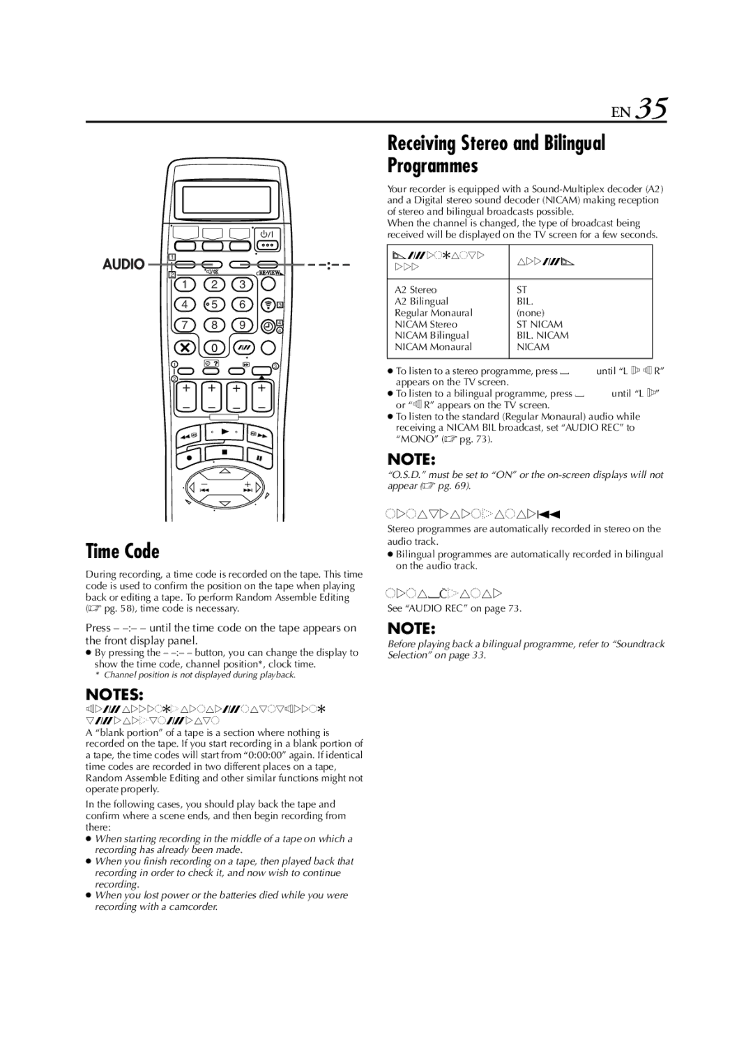JVC LPT0640-001A specifications Time Code, See Audio REC on 