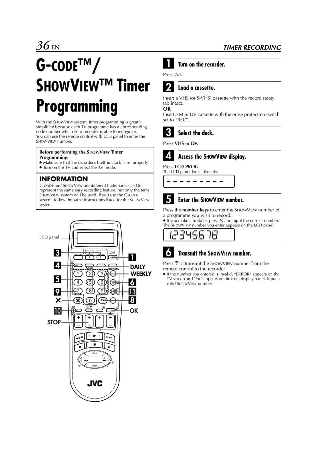 JVC LPT0640-001A specifications Programming, 36 EN 