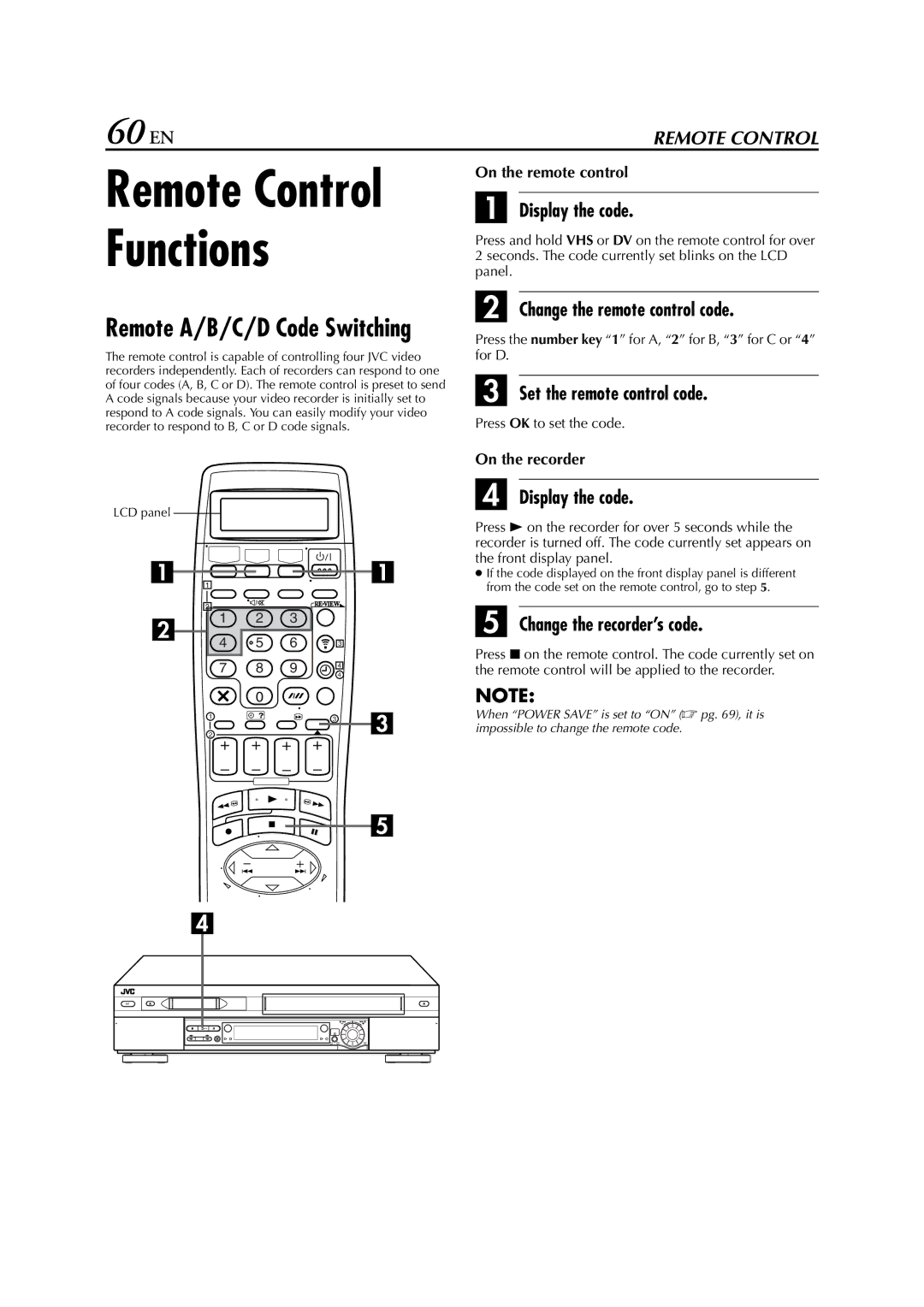JVC LPT0640-001A specifications 60 EN, Display the code, Change the remote control code, Set the remote control code 