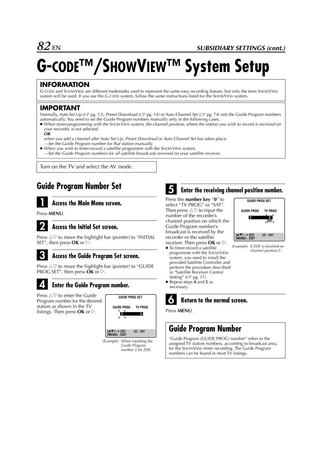 JVC LPT0640-001A specifications Guide Program Number Set, Enter the Guide Program number 