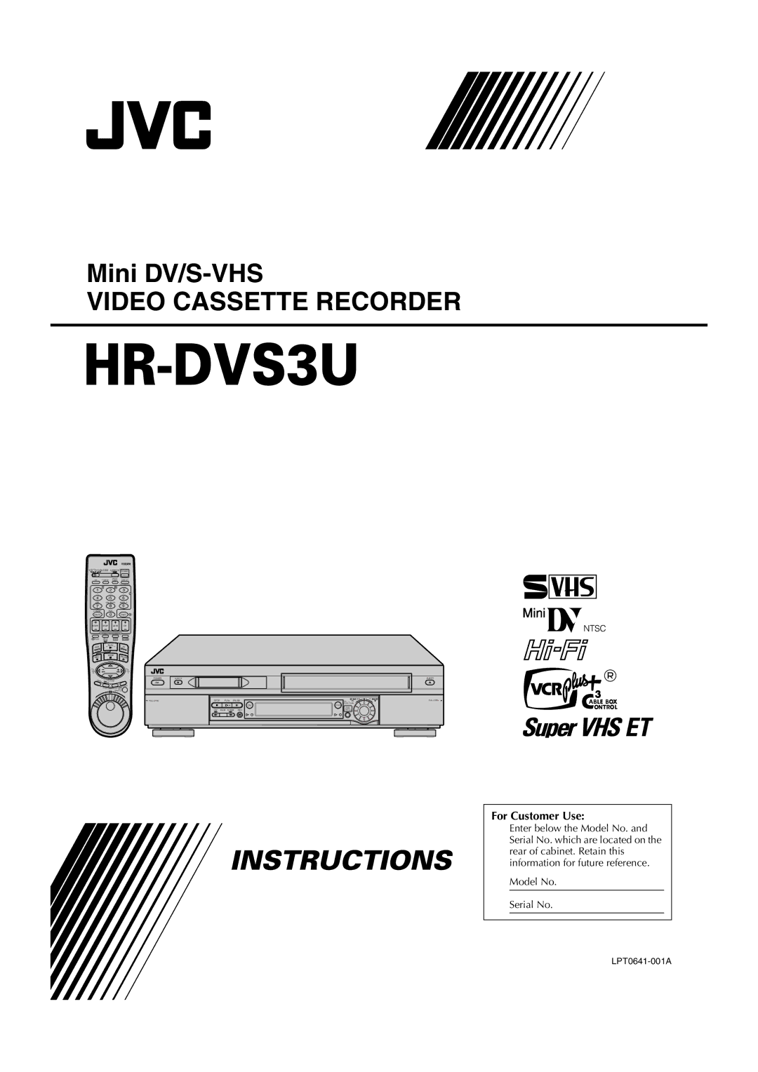 JVC LPT0641-001A manual Video Cassette Recorder, For Customer Use 