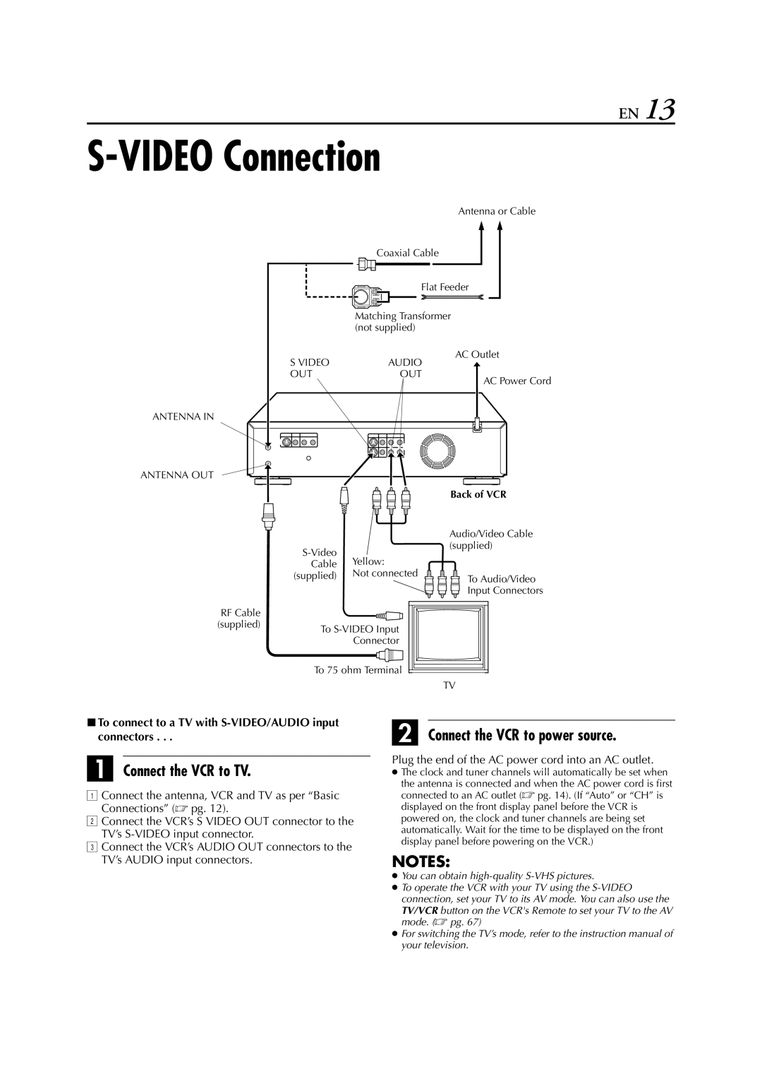 JVC LPT0641-001A manual Video Connection, 8To connect to a TV with S-VIDEO/AUDIO input connectors 