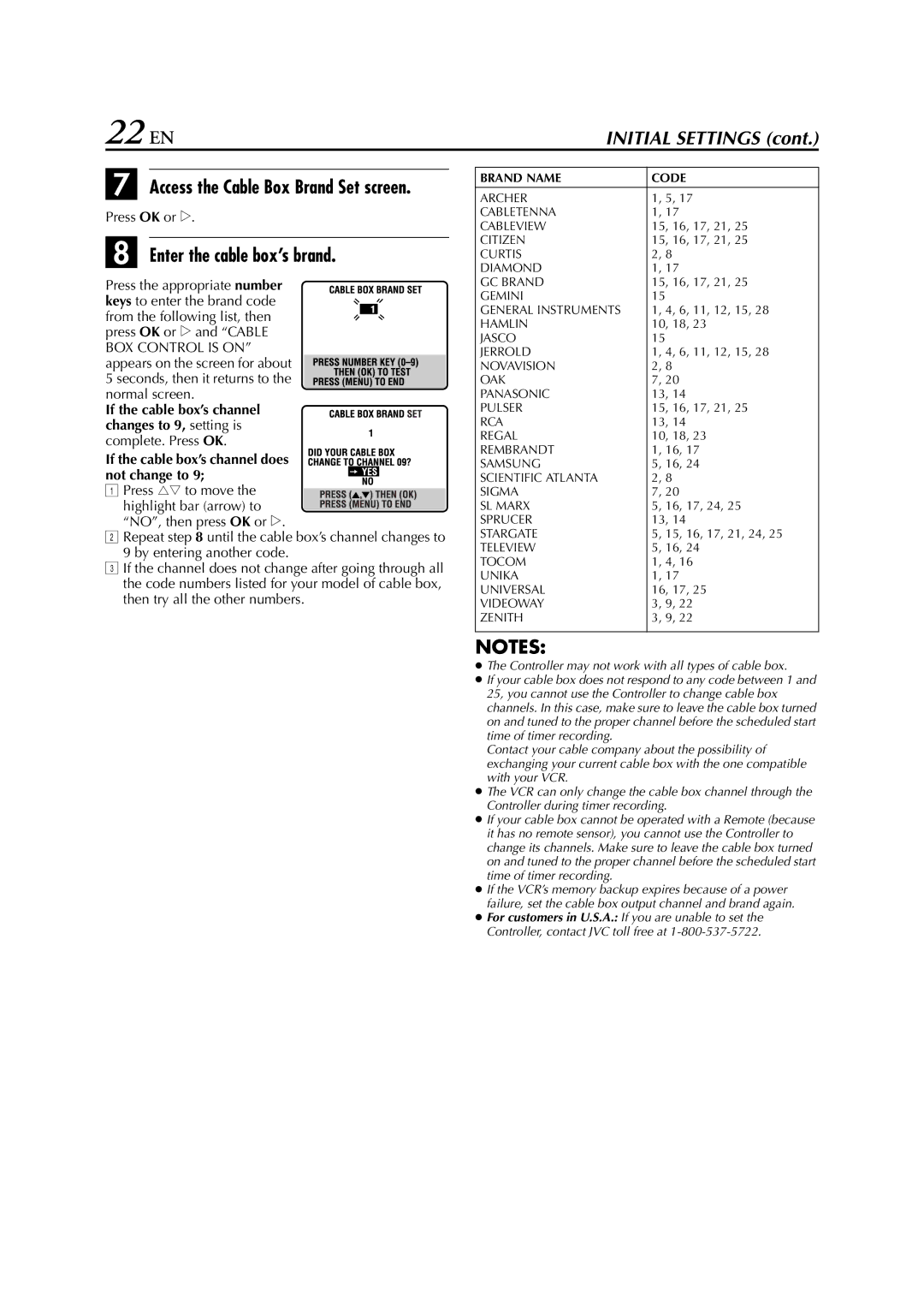 JVC LPT0641-001A manual 22 EN, Enter the cable box’s brand, Press OK or e, If the cable box’s channel does not change to 