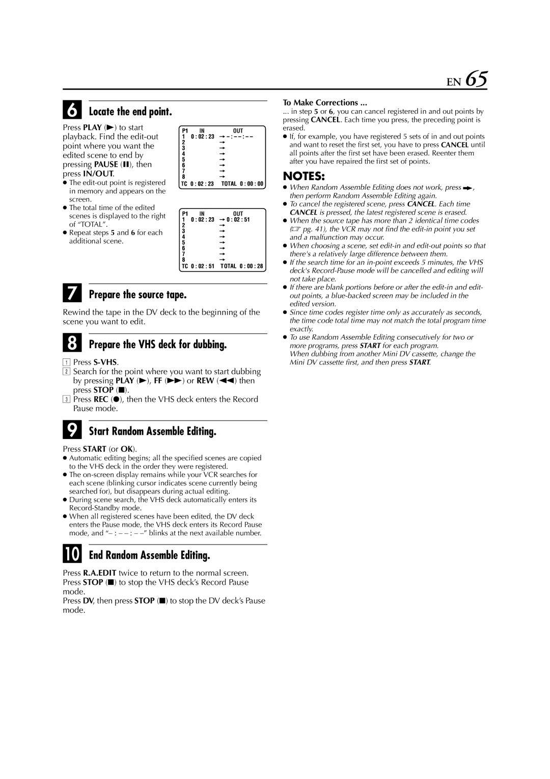 JVC LPT0641-001A Locate the end point, Prepare the source tape, Start Random Assemble Editing, End Random Assemble Editing 