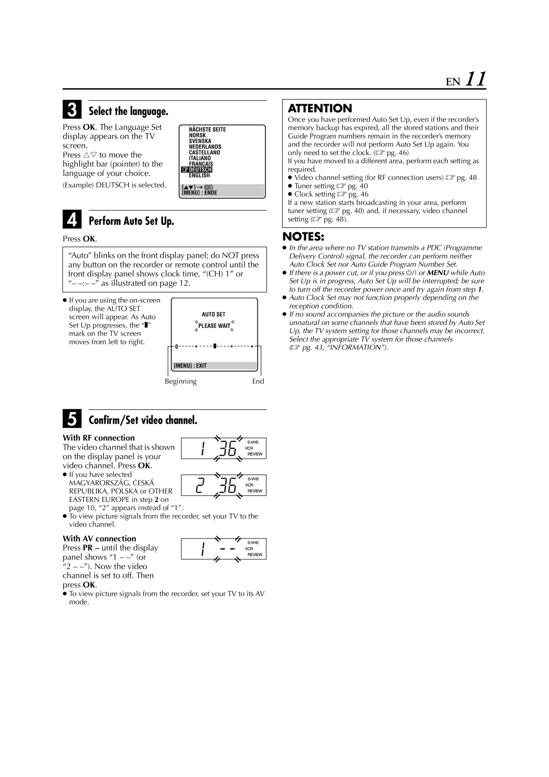 JVC 0302MNV*ID*JVE, LPT0649-001B Select the language, Perform Auto Set Up, Confirm/Set video channel, With RF connection 