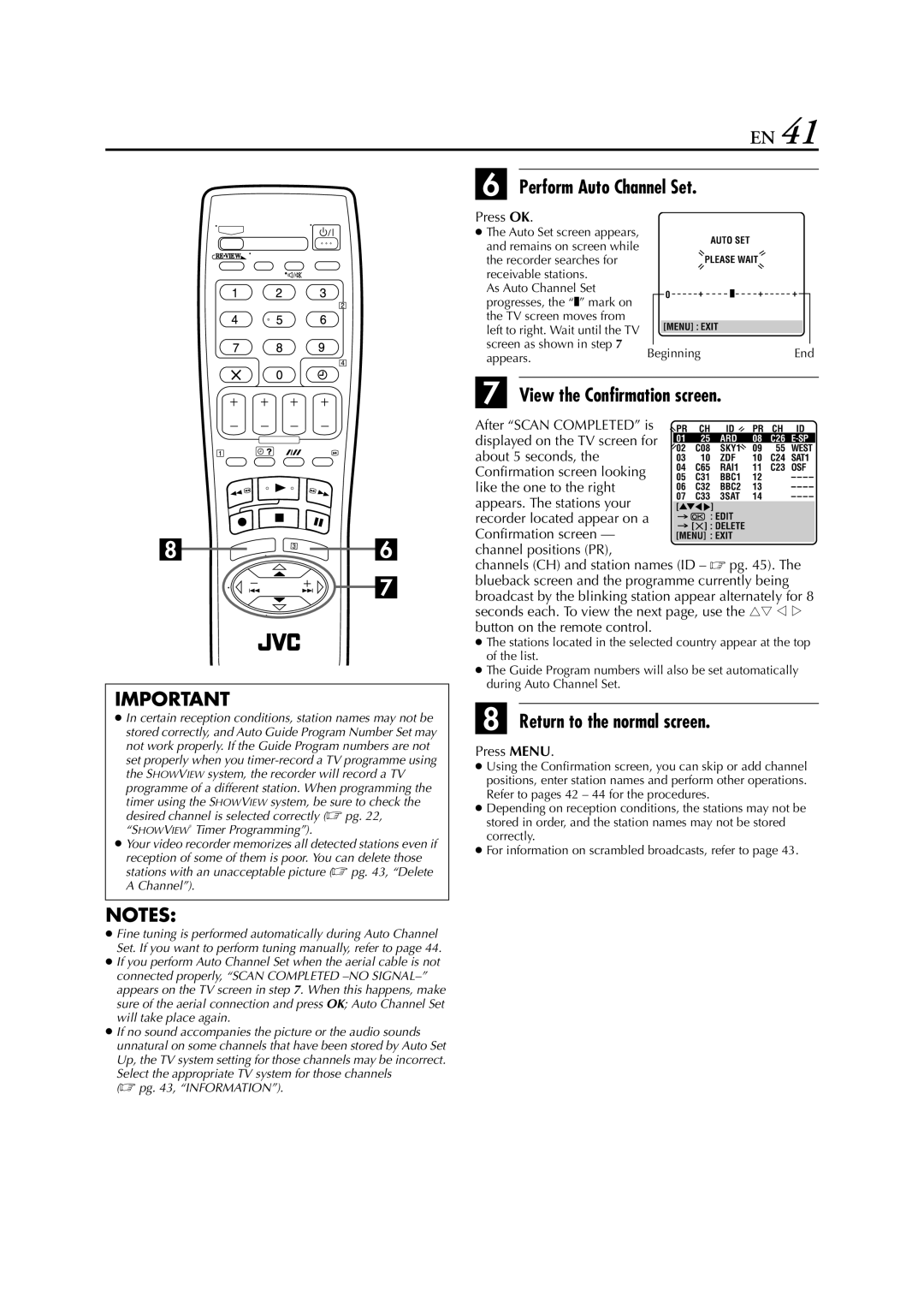 JVC 0302MNV*ID*JVE, LPT0649-001B specifications Perform Auto Channel Set, View the Confirmation screen 