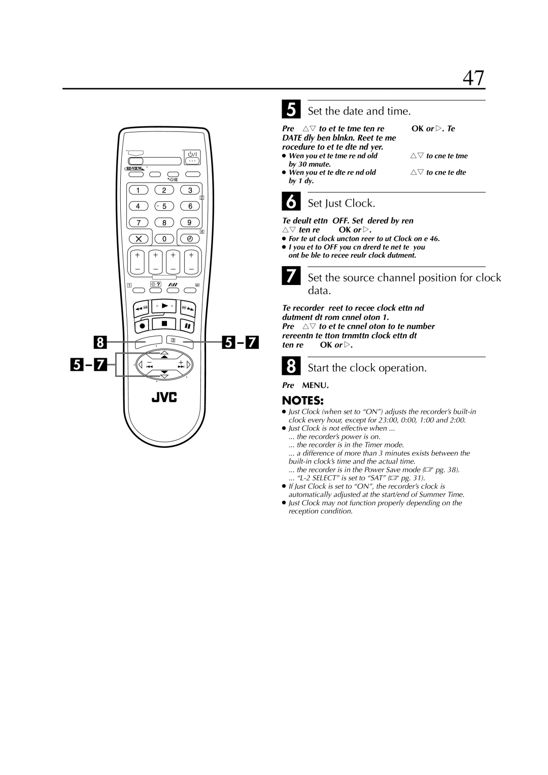 JVC 0302MNV*ID*JVE, LPT0649-001B Set the date and time, Set Just Clock, Set the source channel position for clock data 