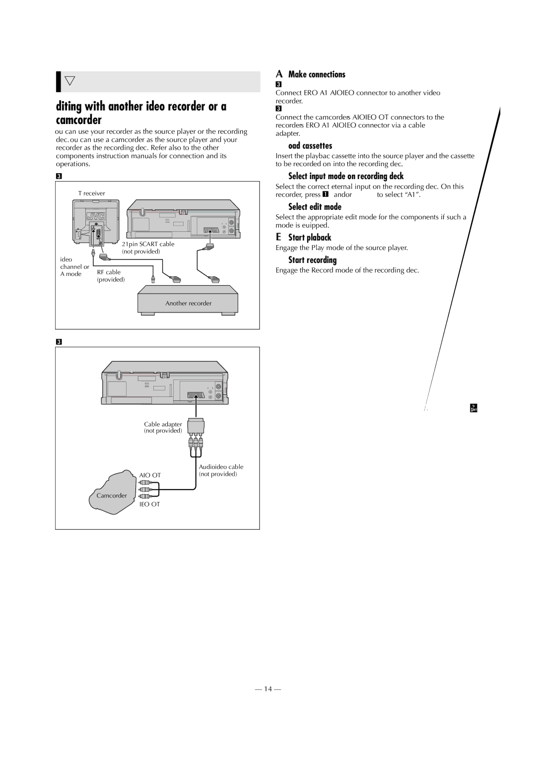 JVC LPT0666-001A specifications Editing with another video recorder or a camcorder 