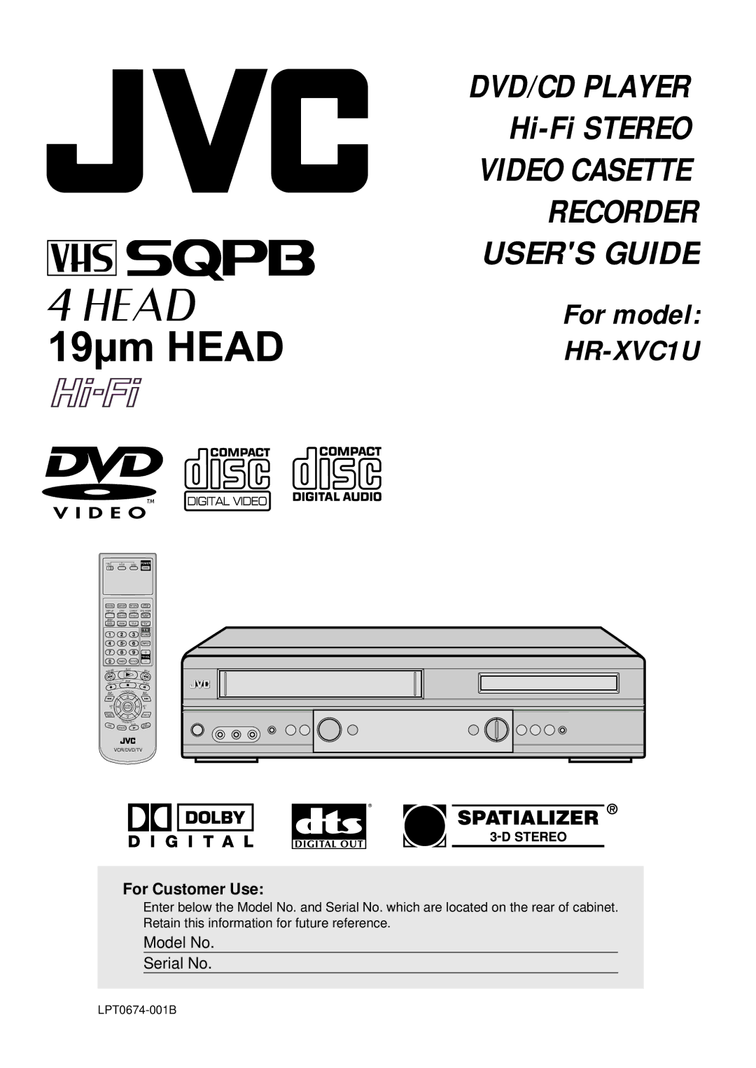 JVC LPT0674-001B manual DVD/CD Player 