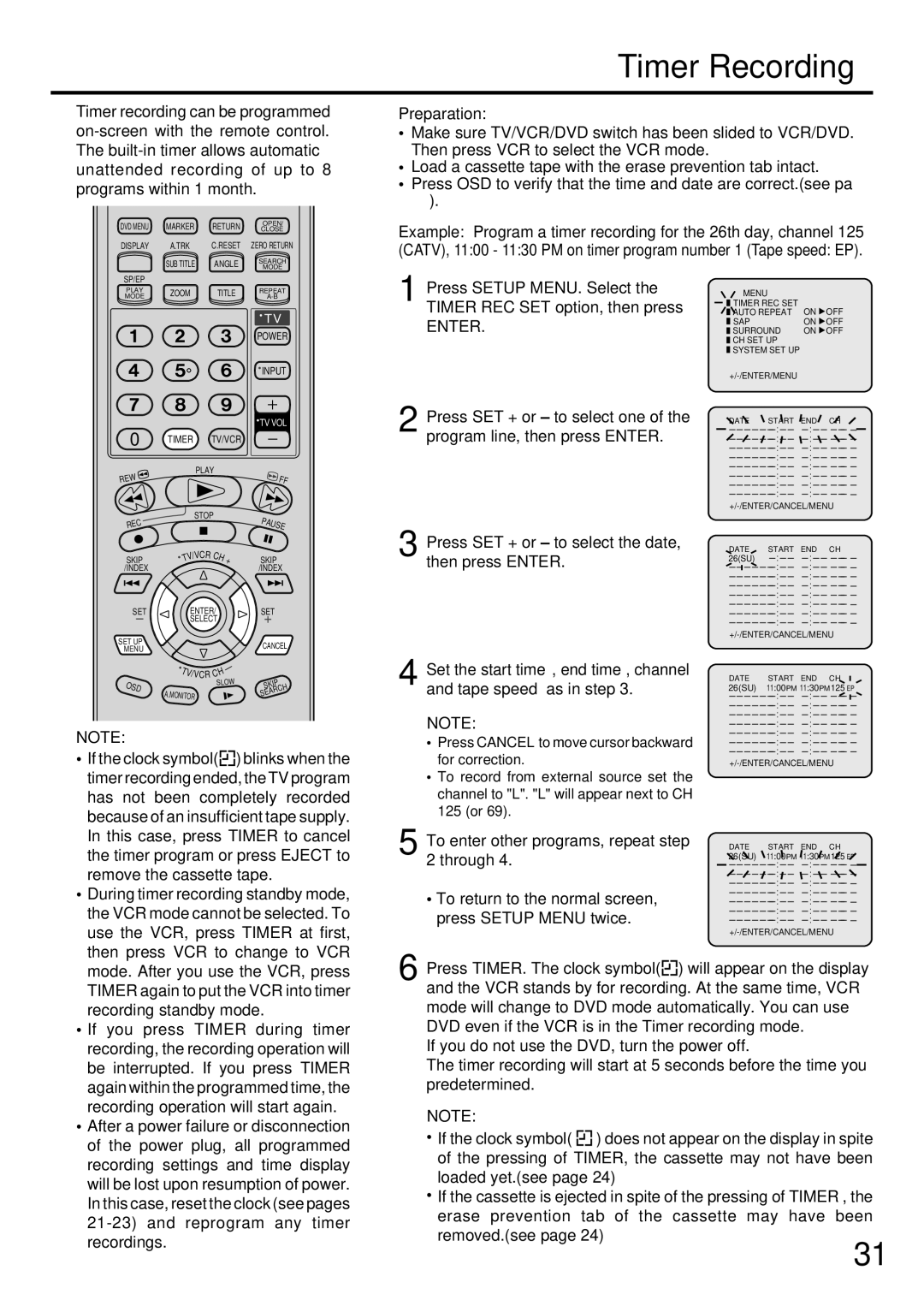 JVC LPT0674-001B manual Timer Recording, Recordings To enter other programs, repeat step, Through 