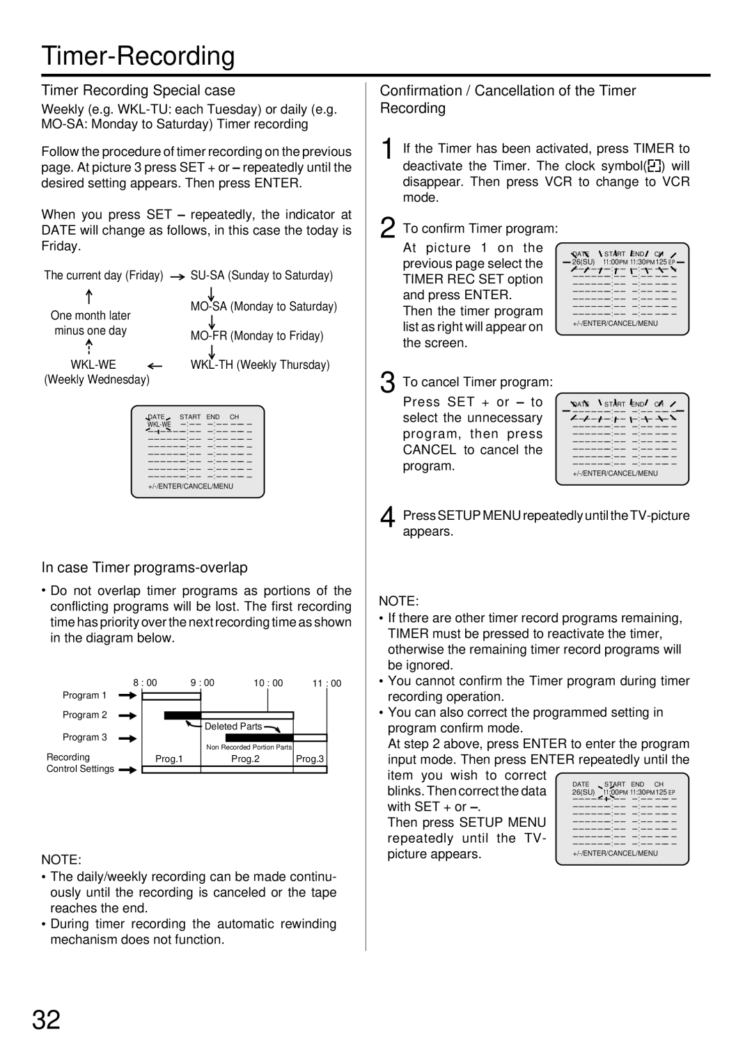 JVC LPT0674-001B manual Timer-Recording, Timer Recording Special case, Confirmation / Cancellation of the Timer Recording 