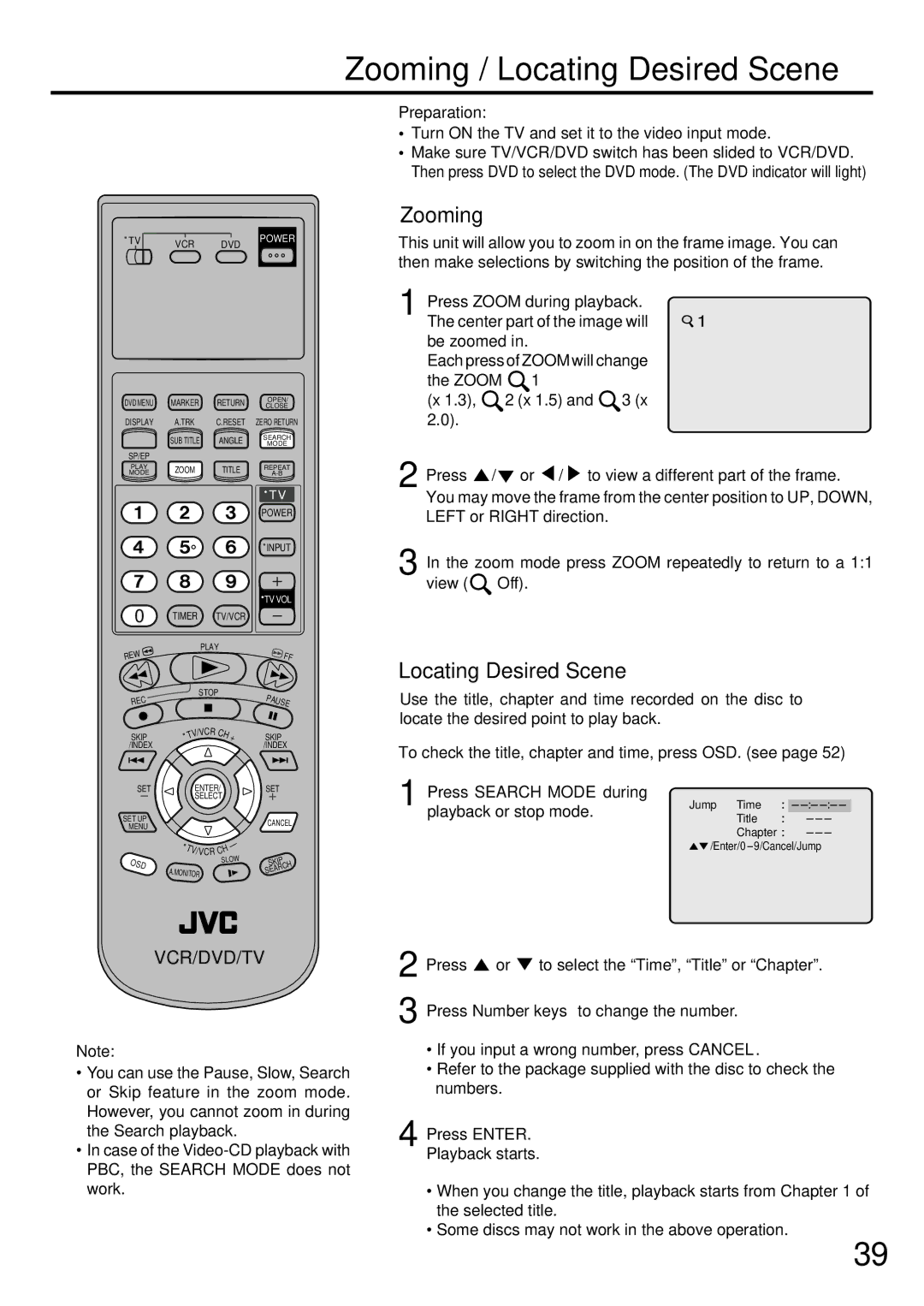 JVC LPT0674-001B manual Zooming / Locating Desired Scene 