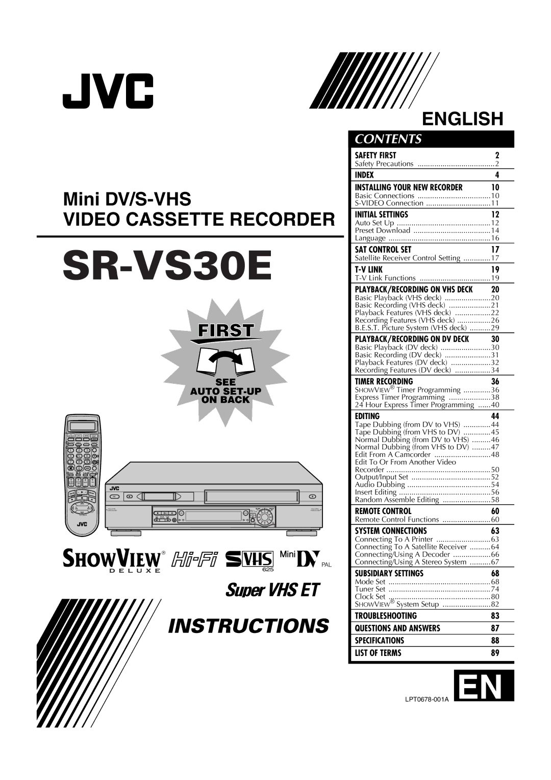 JVC LPT0678-001A specifications Video Cassette Recorder 